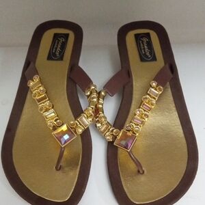 Collection B Gold and Brown Embellished Sandals
